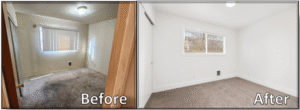 Before and after picture of a bedroom completed by Delavan Contracting Services to increase rental value. 