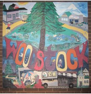 Neighborhood sign of Woodstock, Oregon to draw in renters from a professional property management company. 