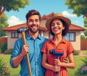 Private owners holding tools for repairs on rental